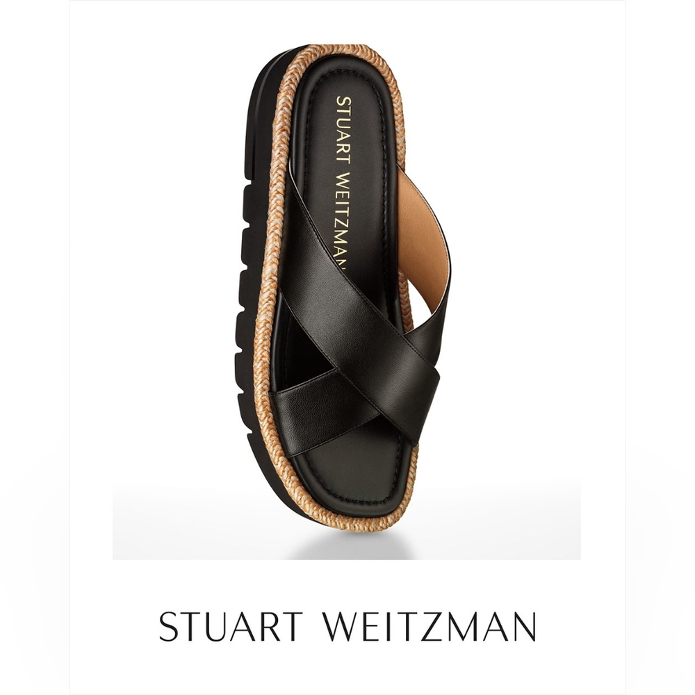 Stuart Weitzman Roza Life Black Espadrille Slide Sandals 7
